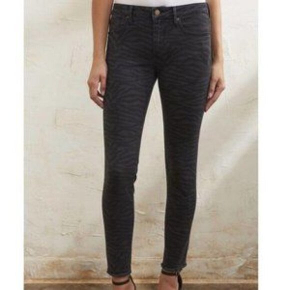 DRIFTWOOD Jackie Patterned Jeans Black Blue Zebra Animal Print 29 Raw Hem Women - Picture 1 of 8